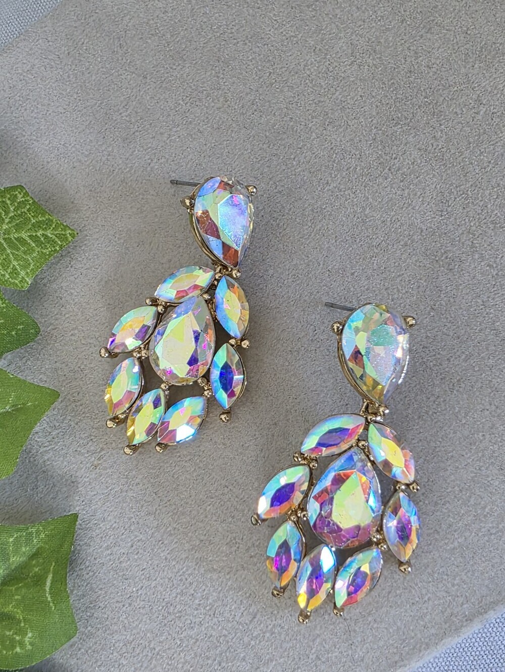 Glam Iridescent AB Crystal Drop Statement Earrings